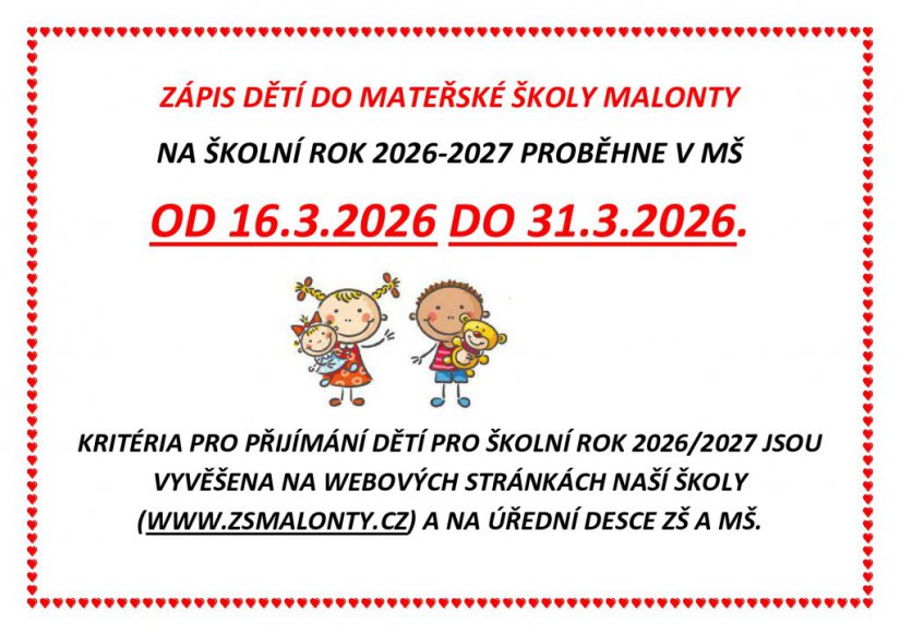 ZÁPIS DĚTÍ DO MŠ 2026/27