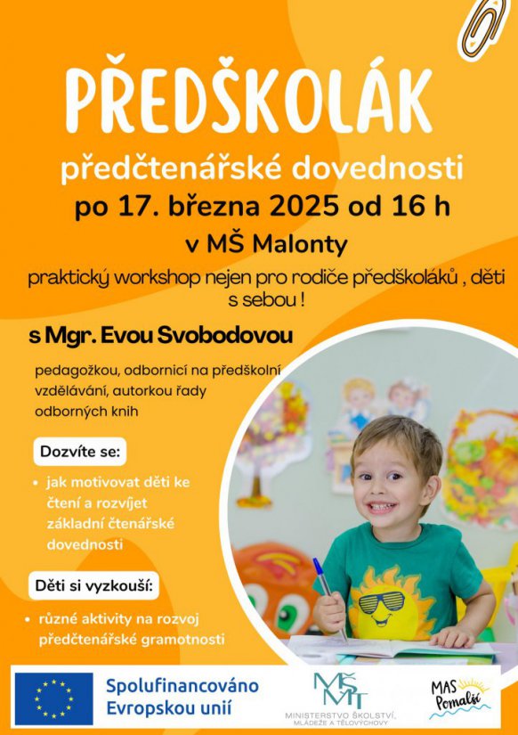 Workshop pro děti a rodiče - Předčtenářská gramotnost - 3. třída MŠ